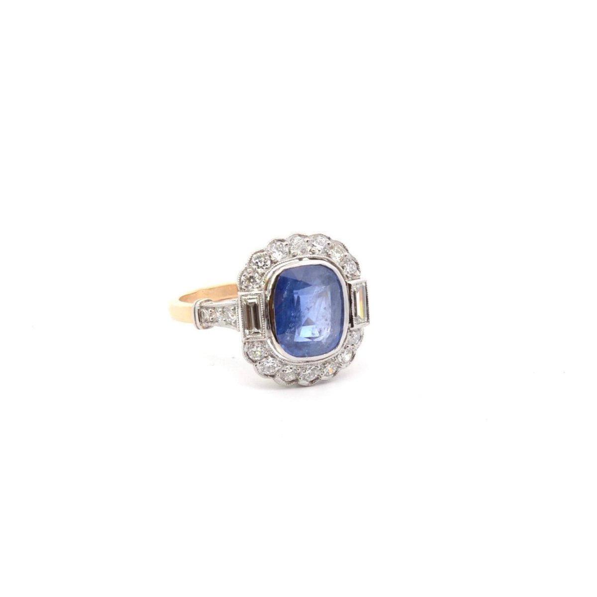 Bague de fiançailles en or jaune, saphir et diamants - Castafiore
