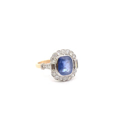 Bague de fiançailles en or jaune, saphir et diamants - Castafiore