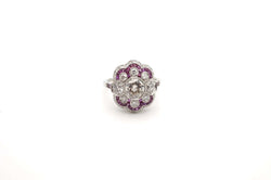 Bague de style Art Déco rubis et diamants en platine - Castafiore