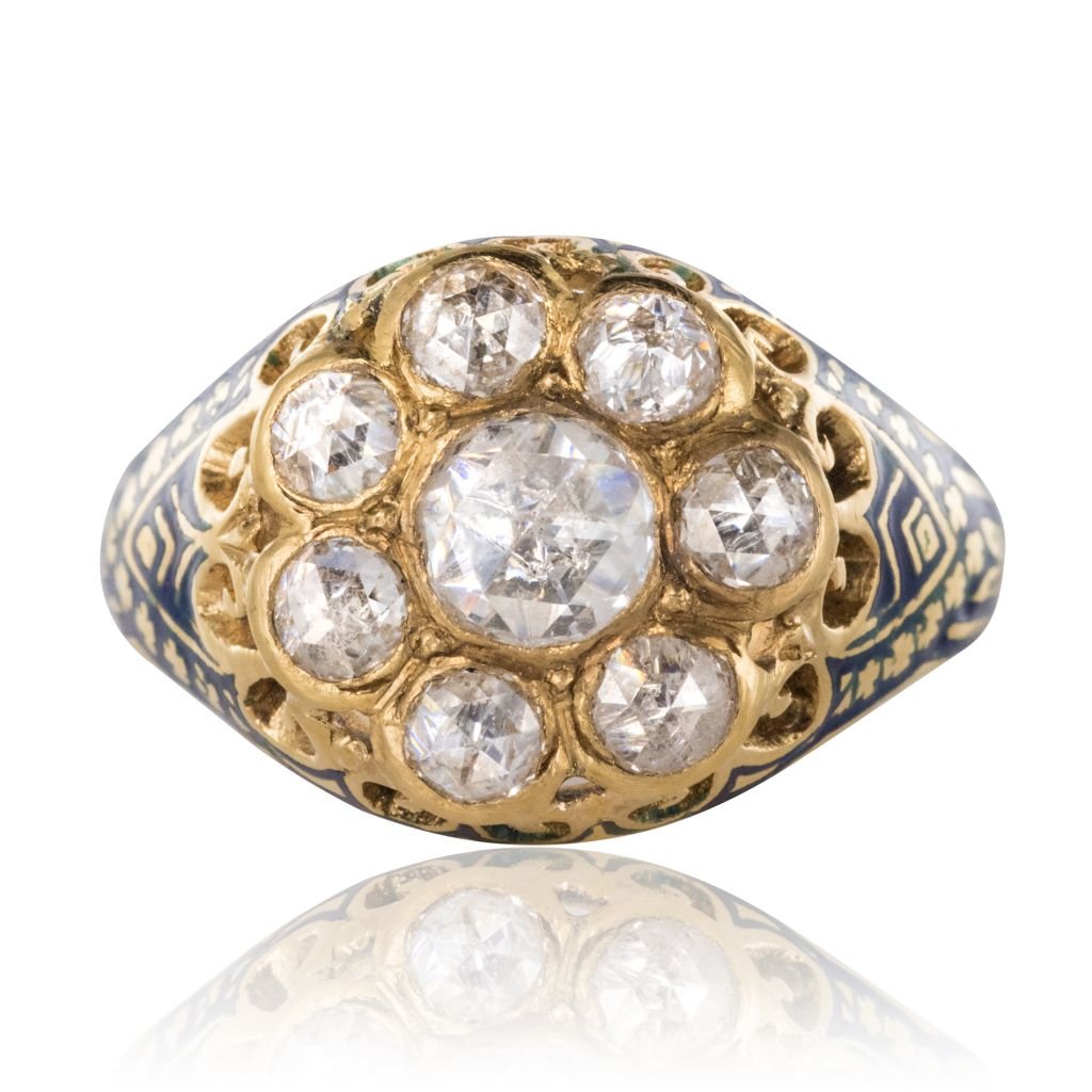 Bague Diamants et Email Bleu - Castafiore
