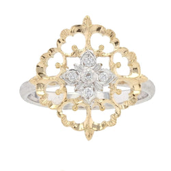 Bague diamants ors jaune et blanc arabesques grand modèle - Castafiore