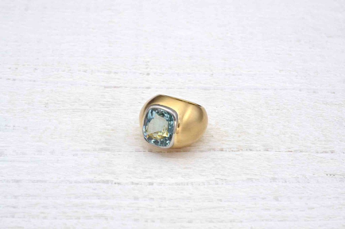 Bague dôme aigue-marine en or jaune et platine - Castafiore