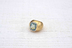 Bague dôme aigue-marine en or jaune et platine - Castafiore