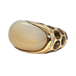 Bague Dôme ANJARA en or jaune, pierre de lune, quartz et diamants - Castafiore