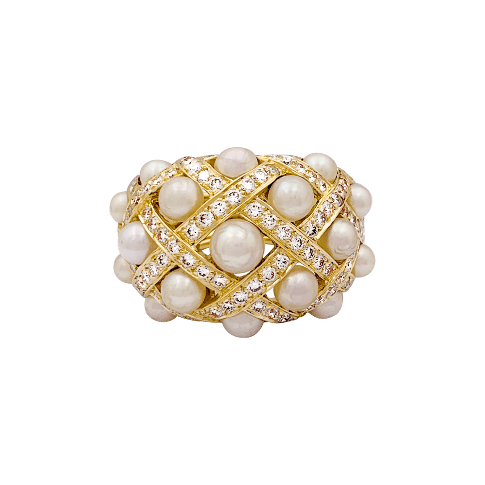 Bague Dôme CHANEL "Baroque" en or jaune, perles et diamants - Castafiore