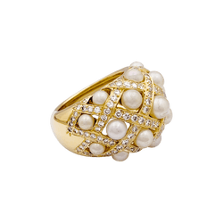 Bague Dôme CHANEL "Baroque" en or jaune, perles et diamants - Castafiore