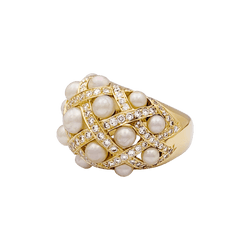 Bague Dôme CHANEL "Baroque" en or jaune, perles et diamants - Castafiore