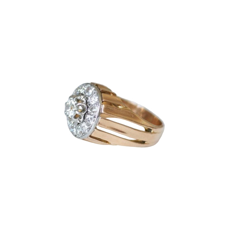 Bague Dôme Diamants 2,40 Cts Or rose et Platine Années 40 - Castafiore