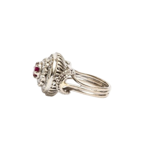 Bague Dôme en or blanc, rubis et diamants - Castafiore
