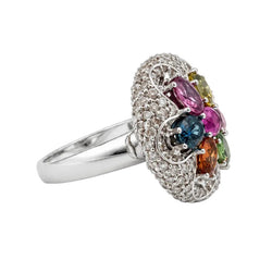 Bague Dôme en or blanc, saphirs et diamants - Castafiore