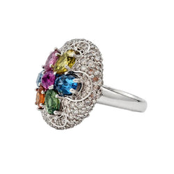 Bague Dôme en or blanc, saphirs et diamants - Castafiore