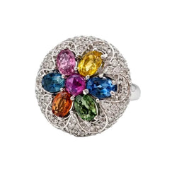Bague Dôme en or blanc, saphirs et diamants - Castafiore