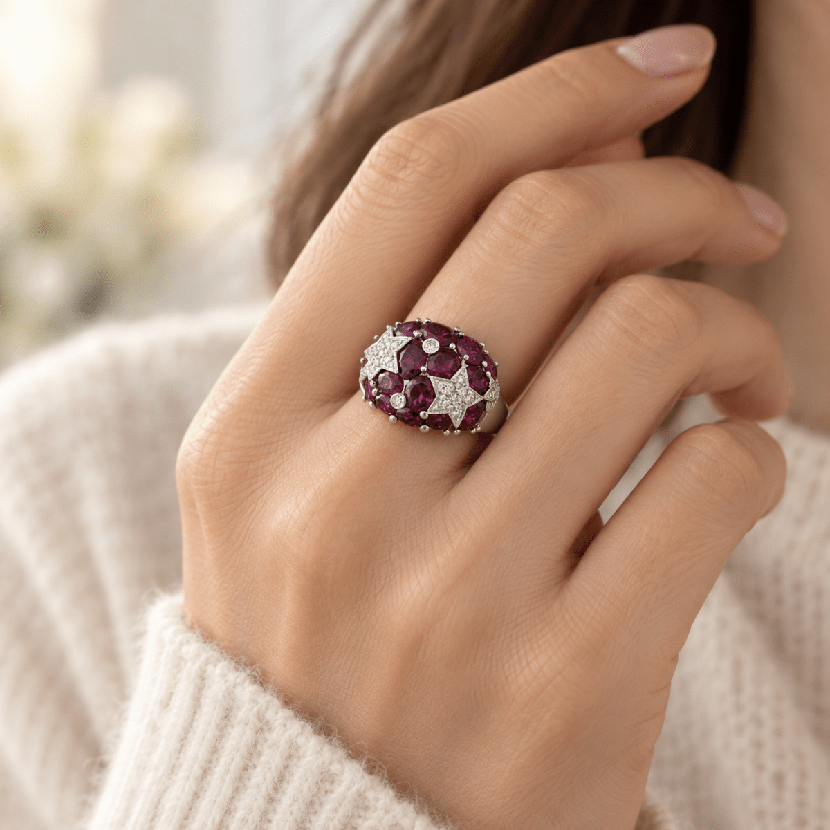 Bague Dôme en or blanc, tourmalines et diamants - Castafiore