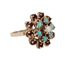 Bague Dôme en or jaune, citrines, turquoises et perles - Castafiore