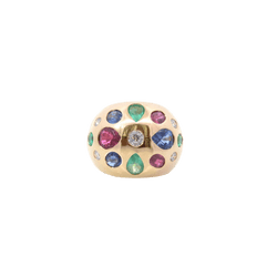 Bague Dôme en or jaune, émeraudes, rubis, saphirs, tourmaline et diamants - Castafiore