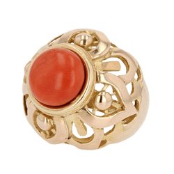 Bague Dôme en or jaune et corail - Castafiore