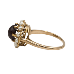 Bague Dôme en or jaune, grenat et perles - Castafiore