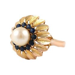 Bague Dôme en or jaune, perle et saphirs - Castafiore