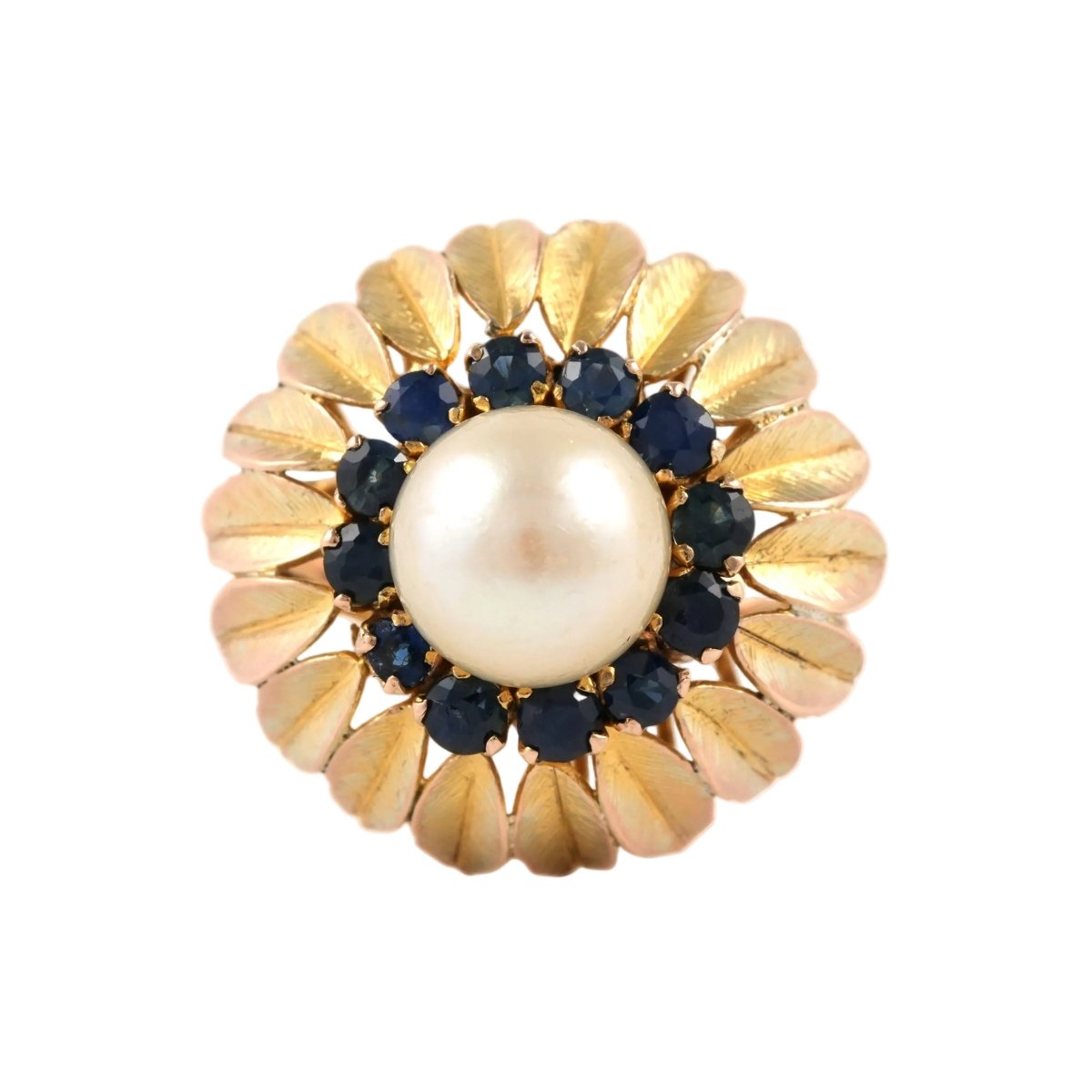 Bague Dôme en or jaune, perle et saphirs - Castafiore