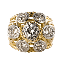 Bague Dôme en or jaune, platine et diamants - Castafiore