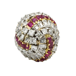 Bague Dôme en or jaune, platine, rubis et diamants - Castafiore