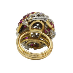 Bague Dôme en or jaune, platine, rubis et diamants - Castafiore