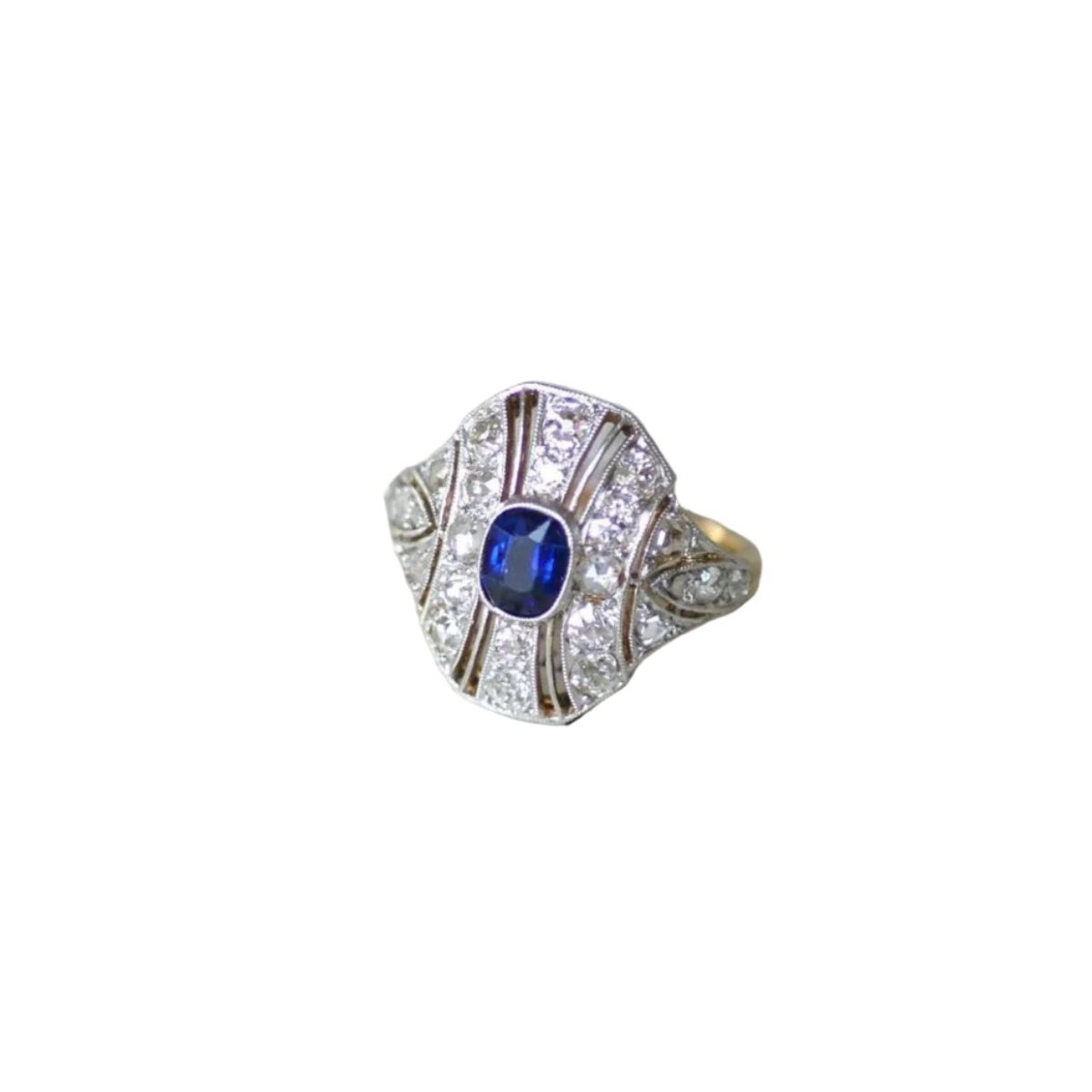 Bague Dôme en or jaune, platine, saphir, et diamants - Castafiore
