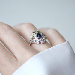 Bague Dôme en or jaune, platine, saphir, et diamants - Castafiore