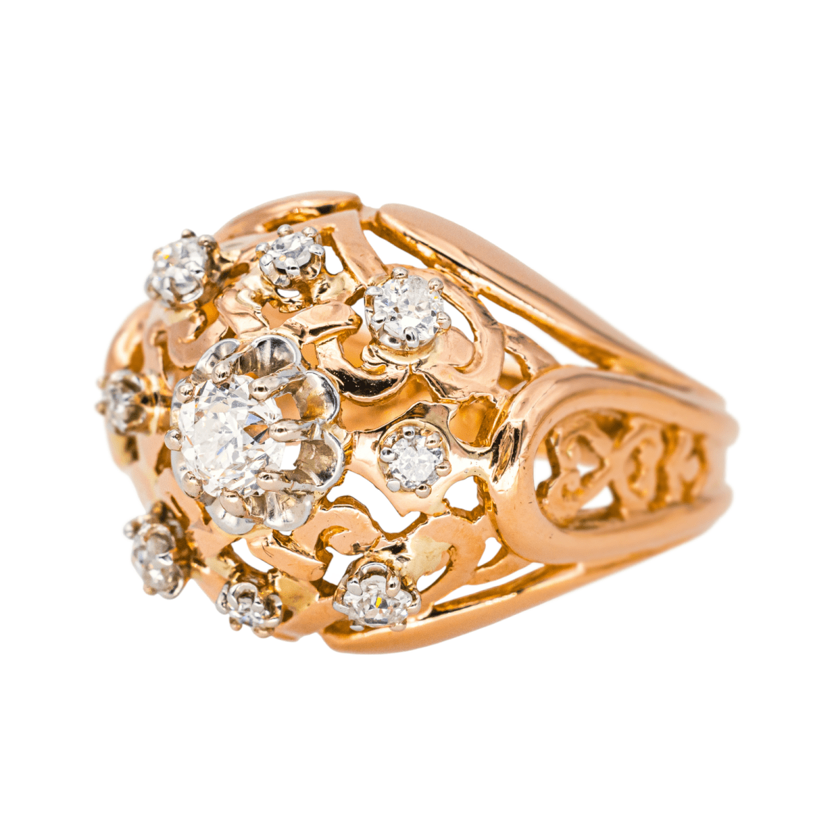 Bague Dôme en or rose et diamants - Castafiore