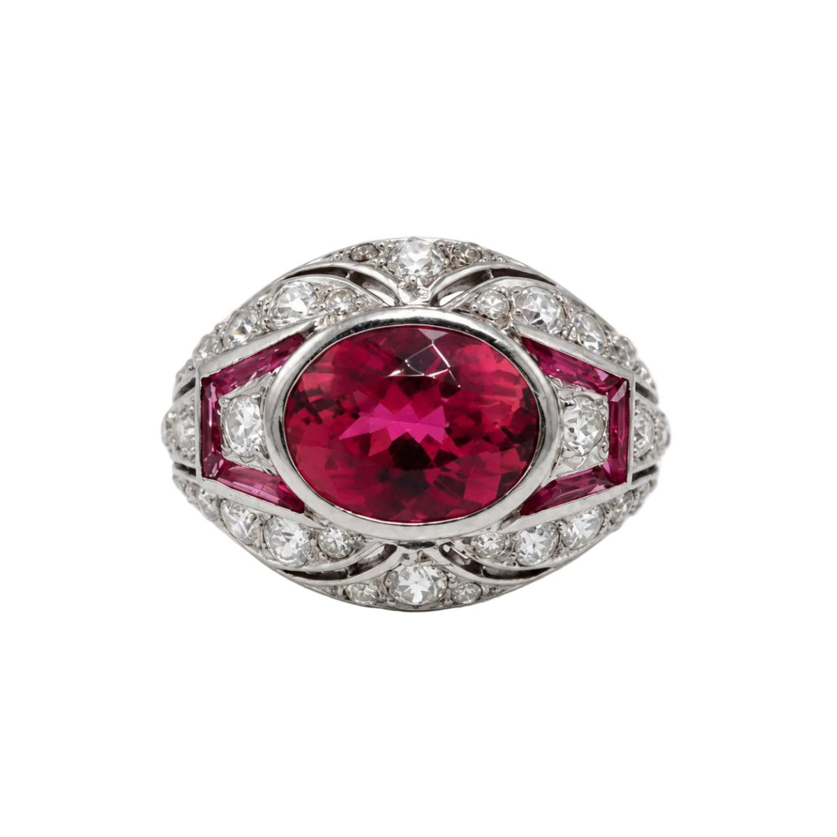 Bague Dôme en platine, tourmaline et diamants - Castafiore