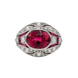 Bague Dôme en platine, tourmaline et diamants - Castafiore