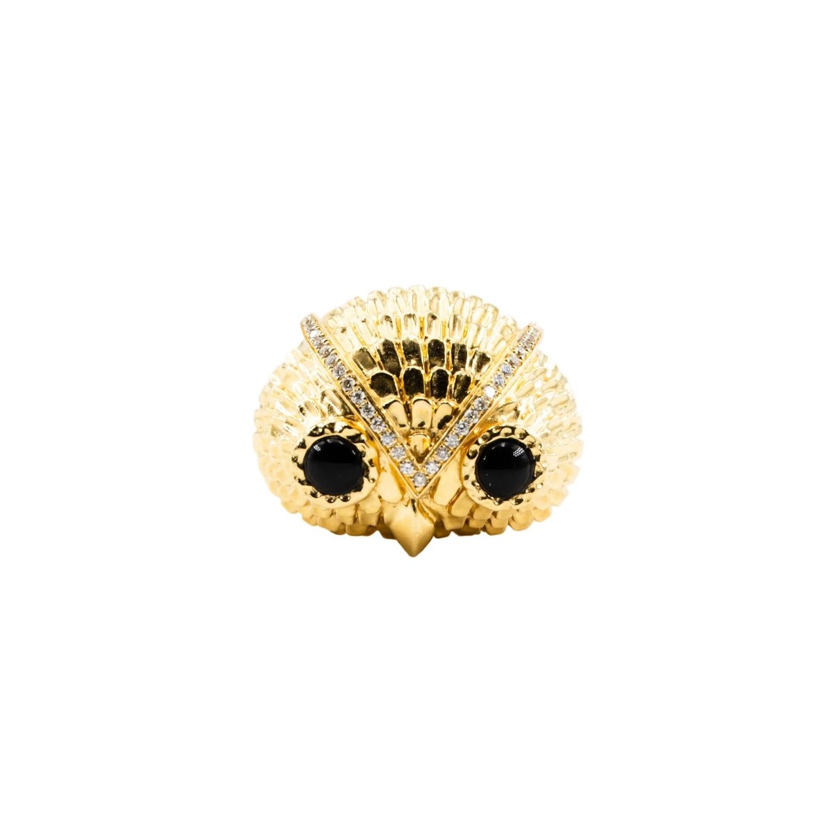 Bague Dôme YVONNE LÉON Hibou en or jaune, onyx et diamants - Castafiore