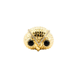Bague Dôme YVONNE LÉON Hibou en or jaune, onyx et diamants - Castafiore