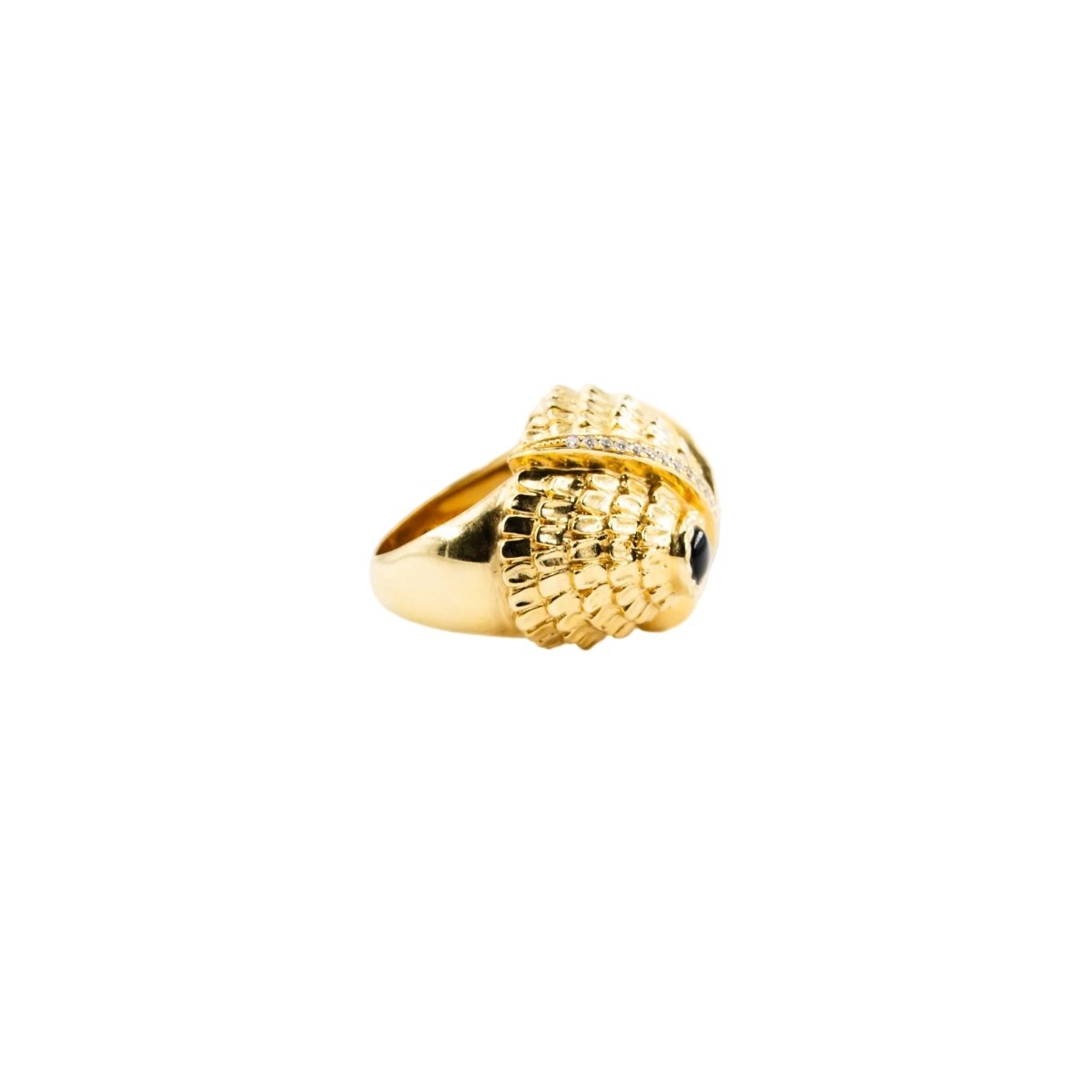Bague Dôme YVONNE LÉON Hibou en or jaune, onyx et diamants - Castafiore