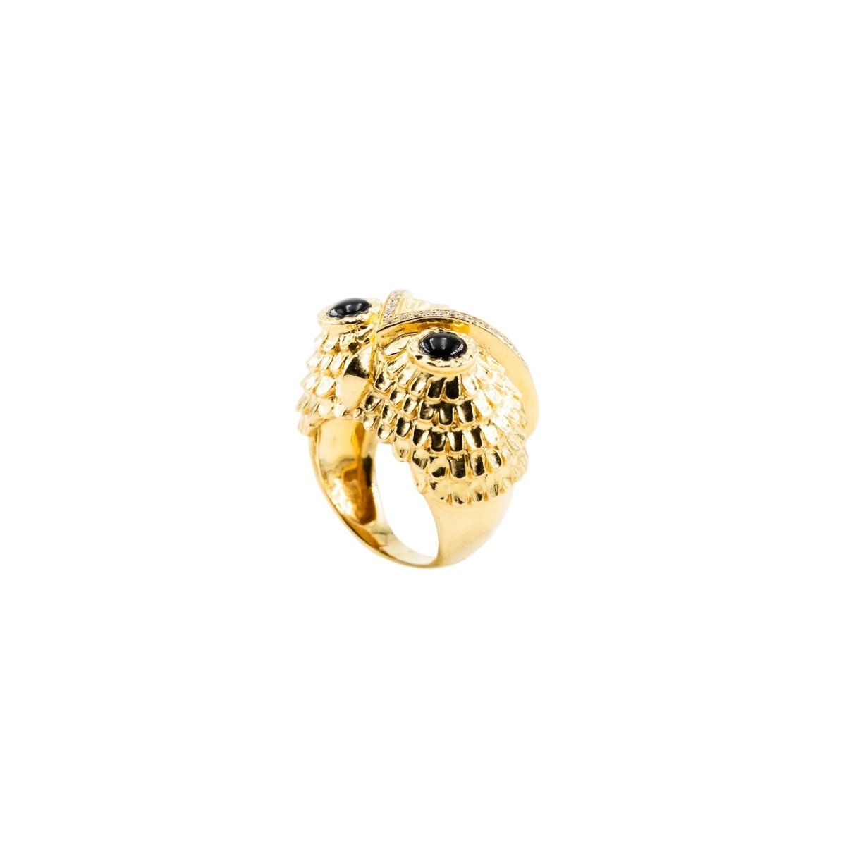 Bague Dôme YVONNE LÉON Hibou en or jaune, onyx et diamants - Castafiore