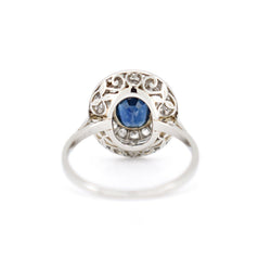 Bague Double Halo, Art Déco, Or 18 Carats, Saphir et Diamants - Castafiore