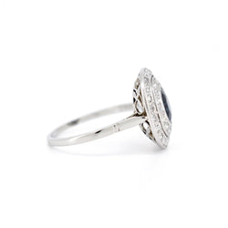 Bague Double Halo, Art Déco, Or 18 Carats, Saphir et Diamants - Castafiore