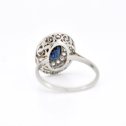 Bague Double Halo, Art Déco, Or 18 Carats, Saphir et Diamants - Castafiore