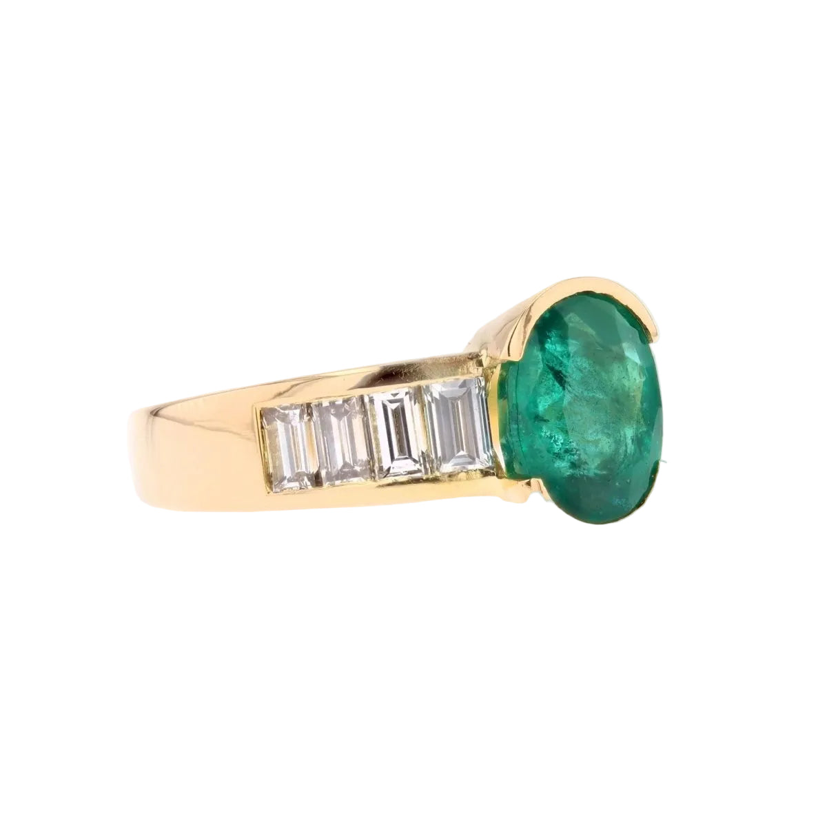 Bague émeraude diamants baguette en or jaune - Castafiore