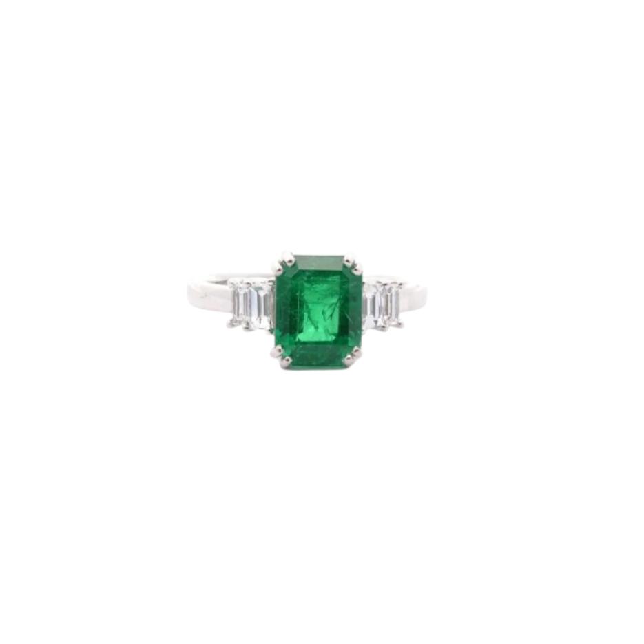 Bague Émeraude et Diamants en Or Blanc 18k - Castafiore