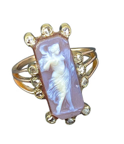 Bague en or 18 carats, camée profil de femme et diamants - Castafiore