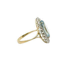 Bague en or 18KT avec aigue - marine et diamants naturels, époque 1950. - Castafiore
