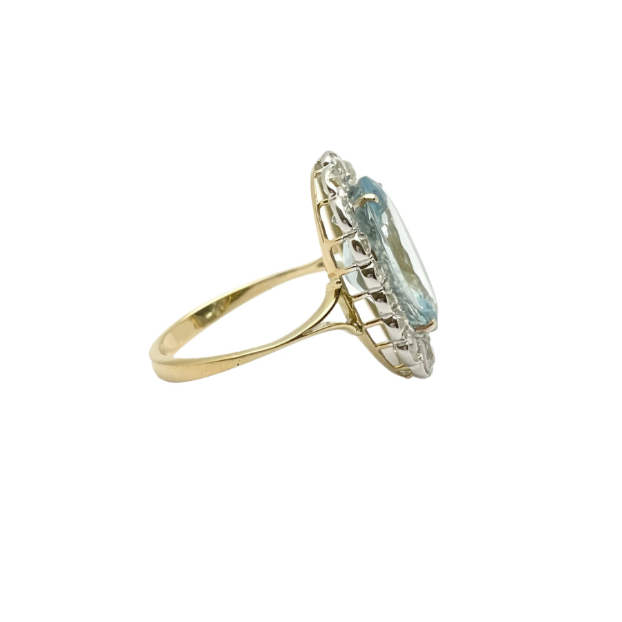 Bague en or 18KT avec aigue - marine et diamants naturels, époque 1950. - Castafiore