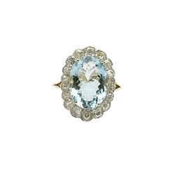 Bague en or 18KT avec aigue - marine et diamants naturels, époque 1950. - Castafiore