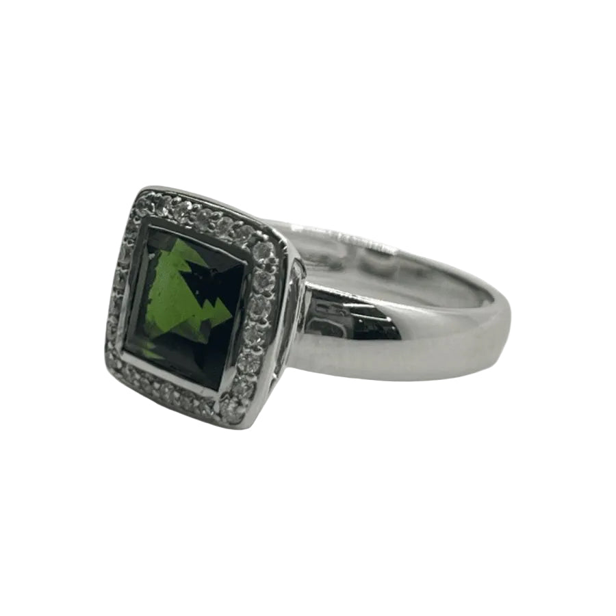 Bague en or blanc et tourmaline verte - Castafiore