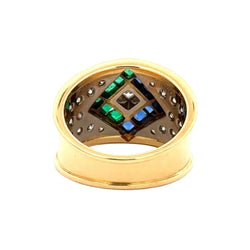 Bague en or blanc, or jaune, saphirs, émeraudes et diamants - Castafiore