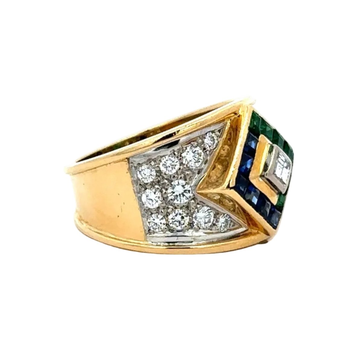 Bague en or blanc, or jaune, saphirs, émeraudes et diamants - Castafiore