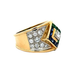 Bague en or blanc, or jaune, saphirs, émeraudes et diamants - Castafiore
