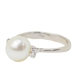 Bague en or blanc, perle de culture et diamants - Castafiore