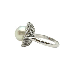 Bague en or blanc, perle de culture et diamants - Castafiore